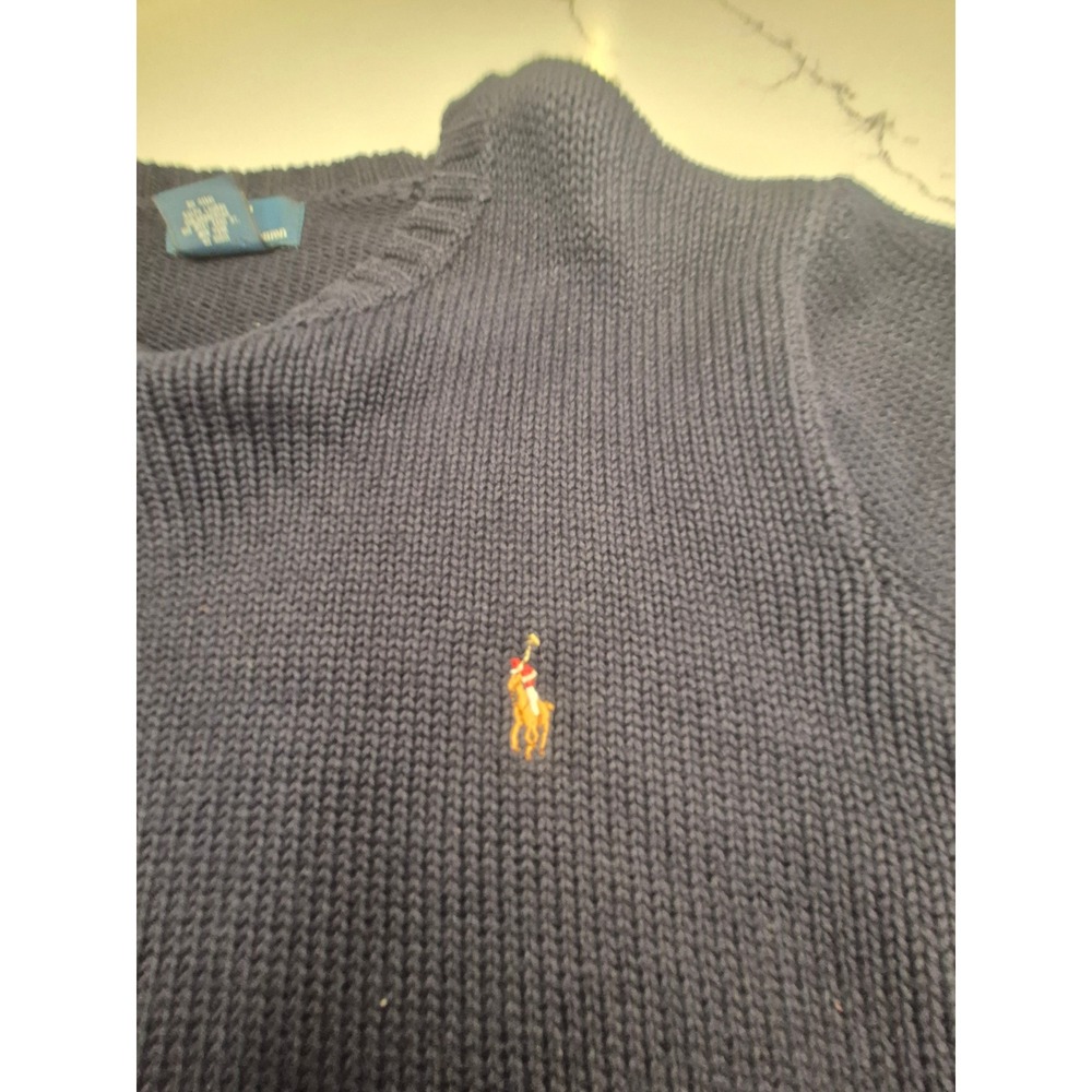 Polo Ralph Lauren Mens XL Navy Blue Cotton‎ Knit Crewneck Sweater Pony Logo - Picture 3 of 11